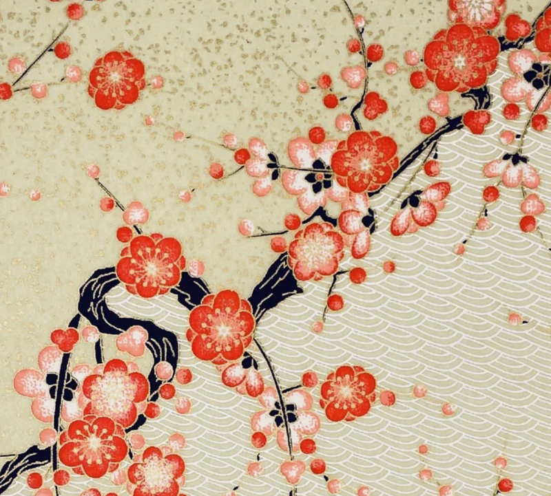 Japanese Yuzen Washi Paper - Orange Cherry Blossom Tree - Chiyogami Paper With Gold Accent for origami, craft & scrapbooking 15x15cm (6")