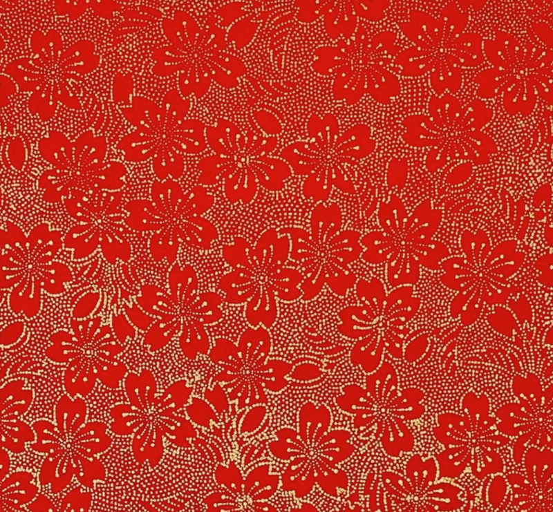 Japanese Yuzen Washi Paper - Red Dotted Flowers - Chiyogami Paper With Gold Accent for origami, craft & scrapbooking 15x15cm (6")