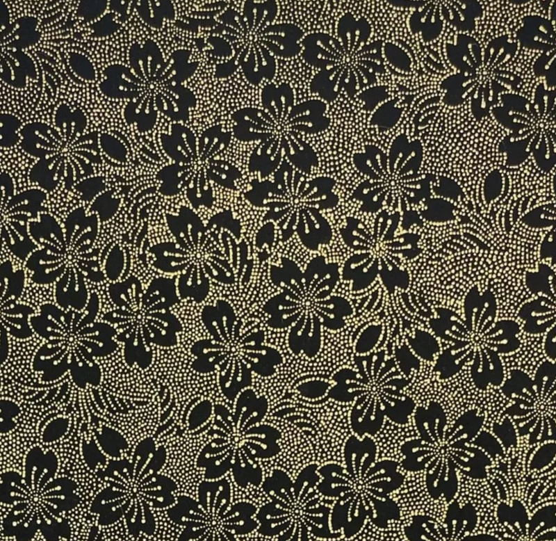 Japanese Yuzen Washi Paper - Dotted Gold Blossoms on Black - Chiyogami Paper With Gold Accent for origami, craft & scrapbooking 15x15cm (6")