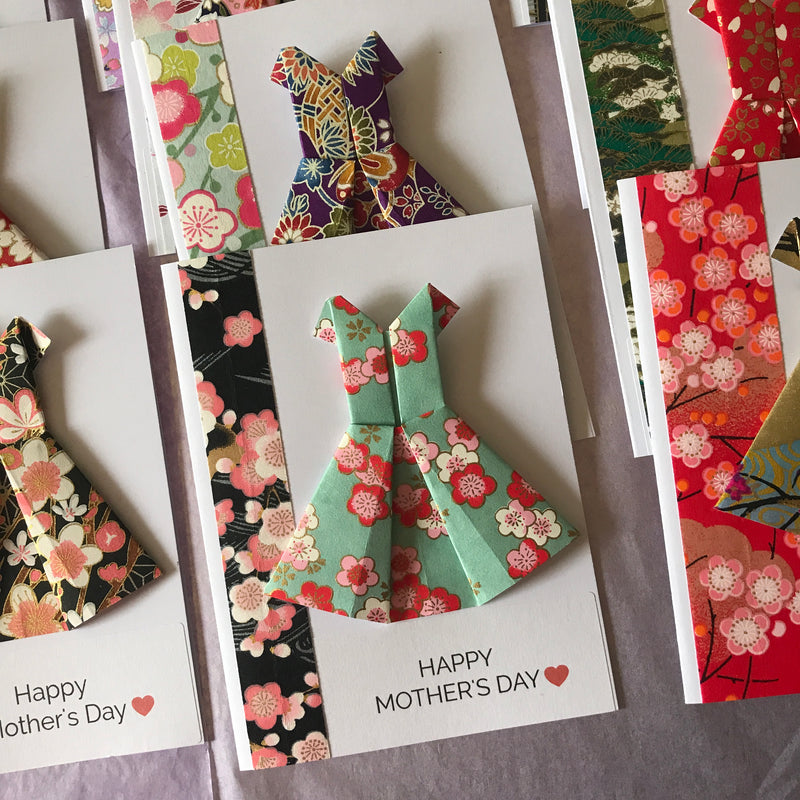 Handmade Yuzen Origami Gift Card - Origami Dress Mother&