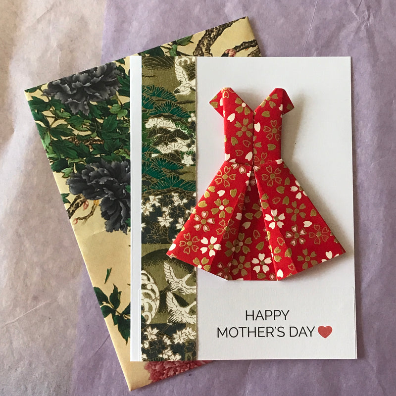Handmade Yuzen Origami Gift Card - Origami Dress Mother&