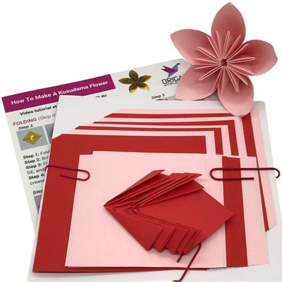 Origami Kusudama Flower flat Kit (RED) – Makes 12 Kusudama Japanese Flowers in Red & Pink
