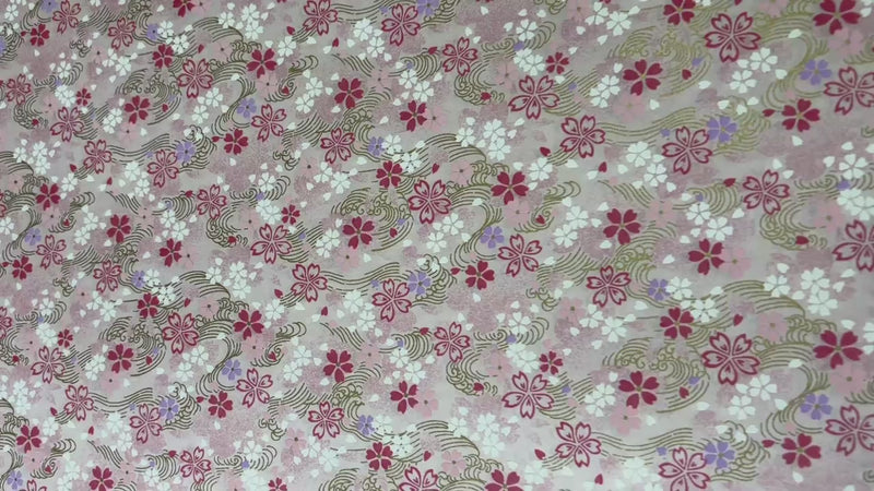 Japanese Yuzen Chiyogami Washi Paper KW109 – Pink Sakura with Gold Waves