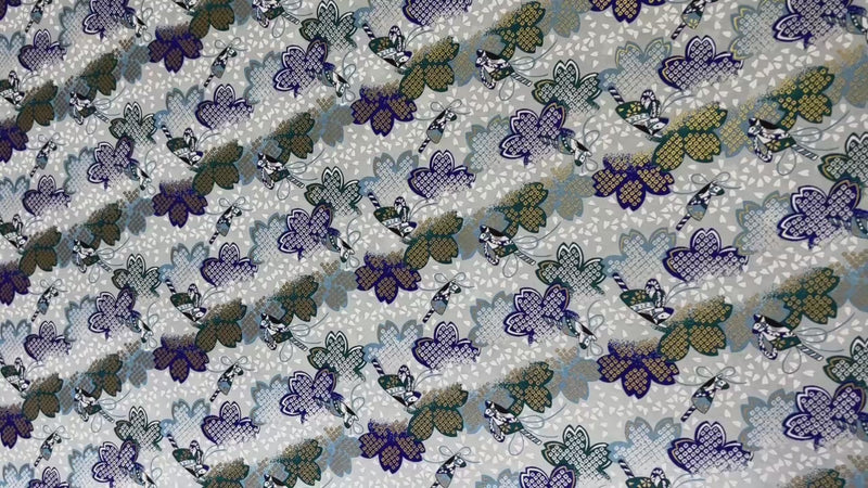 Japanese Yuzen Chiyogami Washi Paper KW135 – Blue Butterflies on Sakura Leaves