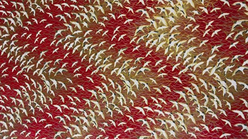 Japanese Yuzen Chiyogami Washi Paper – KW101 – Red & Gold Crane Flight