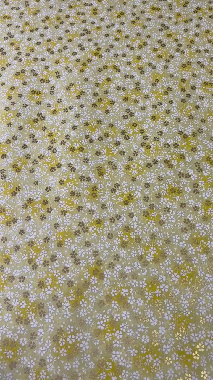 Japanese Yuzen Chiyogami Washi Paper – KW306 – White & Gold Sakura on Yellow Wash