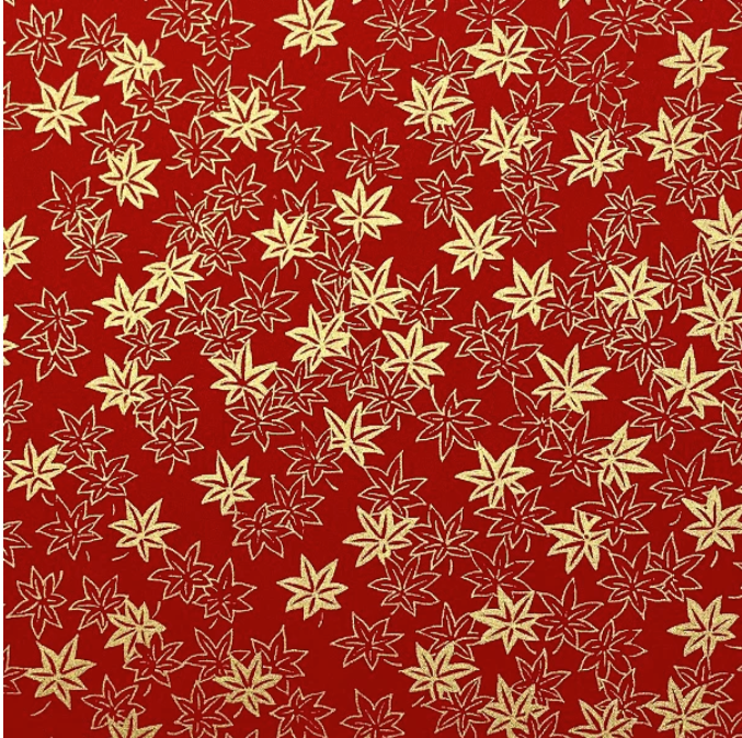 Japanese Yuzen Washi Paper Y0749 - Gold Leaves on Red - Chiyogami Paper With Gold Accent for origami, craft & scrapbooking 15x15cm (6")