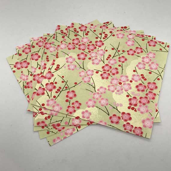 Japanese Yuzen Washi Paper - Cherry Blossoms on Gold - Chiyogami Paper With Gold Accent for origami, craft & scrapbooking 15cm (6inch)