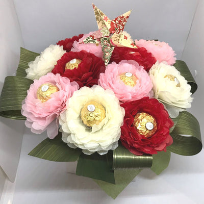 Ferrero Chocolate Flowers - A mix of Red, Pink & Cream - Valentine's Day Bouquet t for lovers of chocolates and flowers