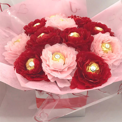 Handmade Ferrero Chocolate Flower Bloom – Pink & Red bouquet – Valentine's Day Gift, Anniversary, Birthdays, Mother’s Day