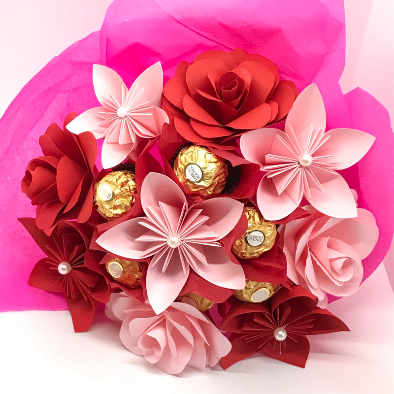 STAR Paper Flower Chocolate Bouquet Box - Red and Pink - Ferrero Rocher Chocolates – Valentine&